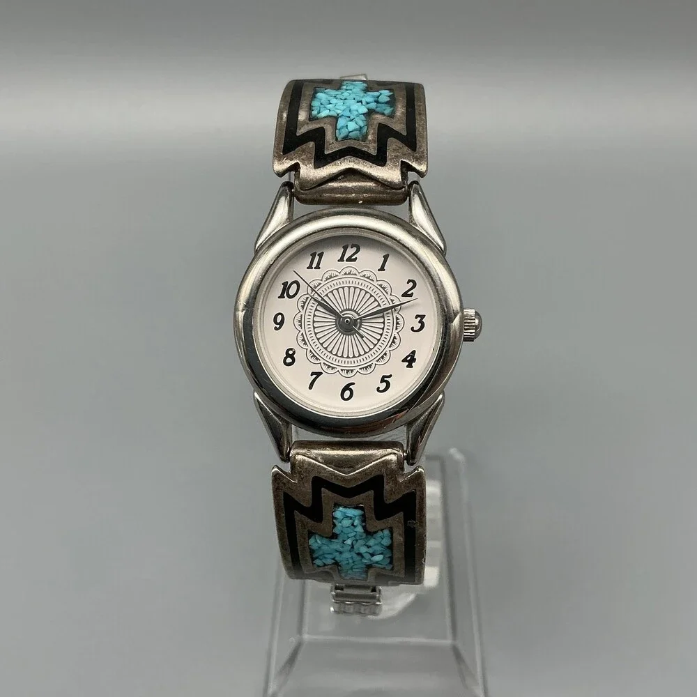 Southwest Womens Watch 23mm Signed Sterling Turquoise Watch Tips New Battery
